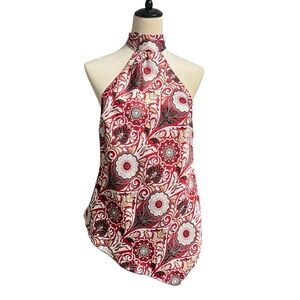 Hot Kiss Red and Cream Floral Halter Blouse
